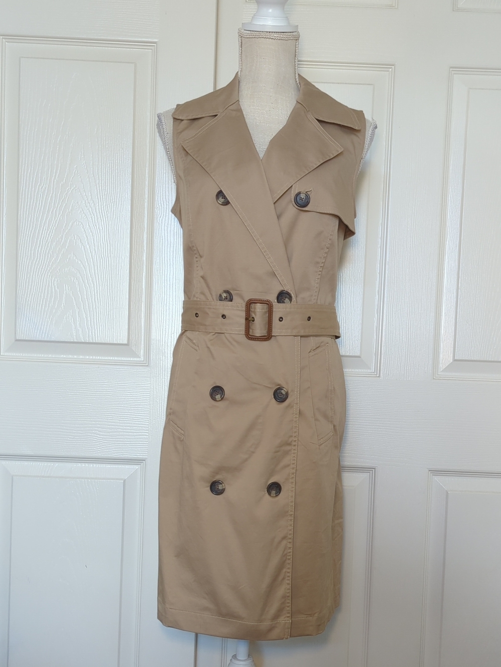 Lauren Ralph Lauren Micro-Sanded Sleeveless Twill Button Trench Dress - Picture 5 of 10